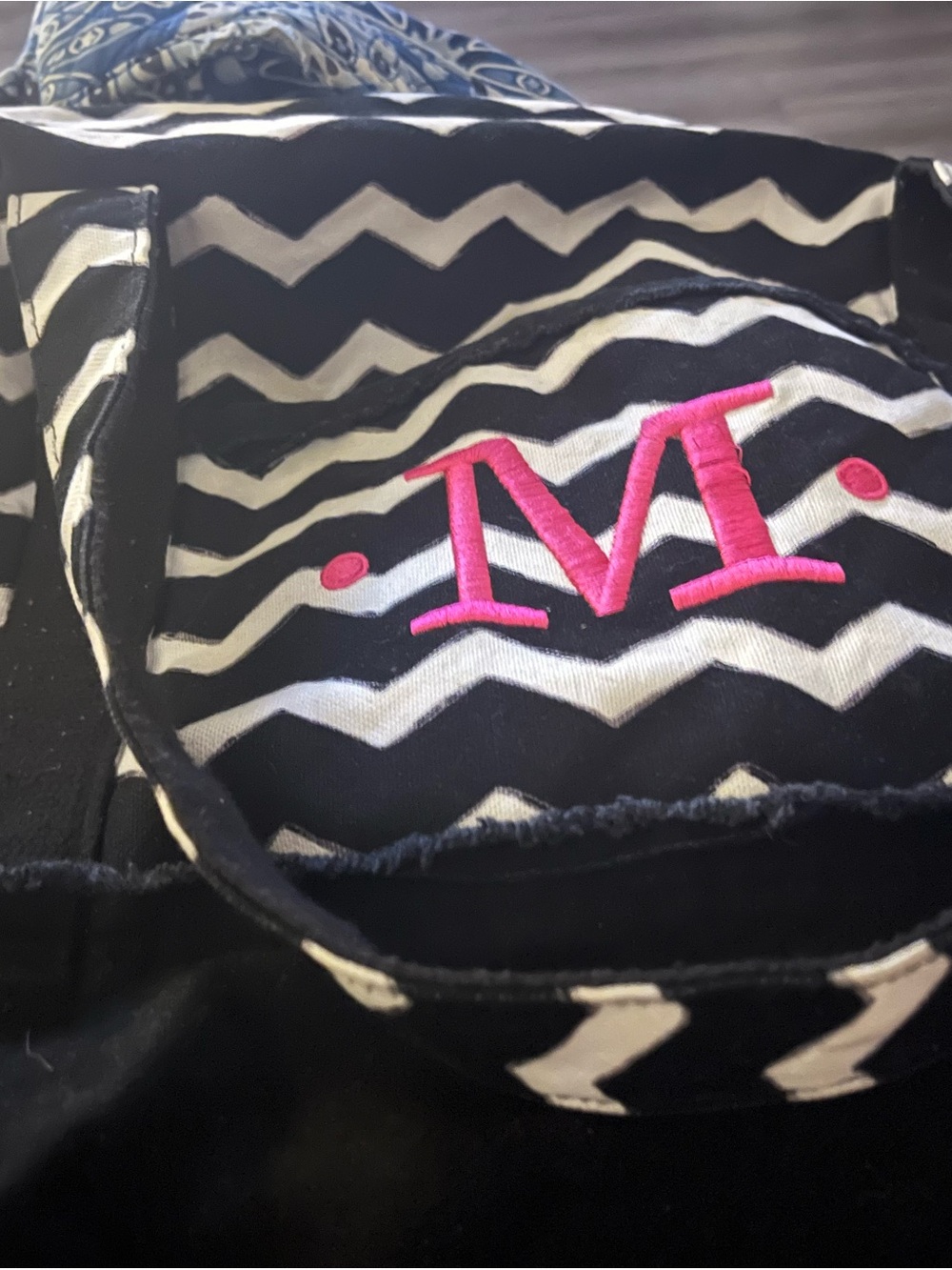 Metro Black & White Chevron Tote with Pink Monogram